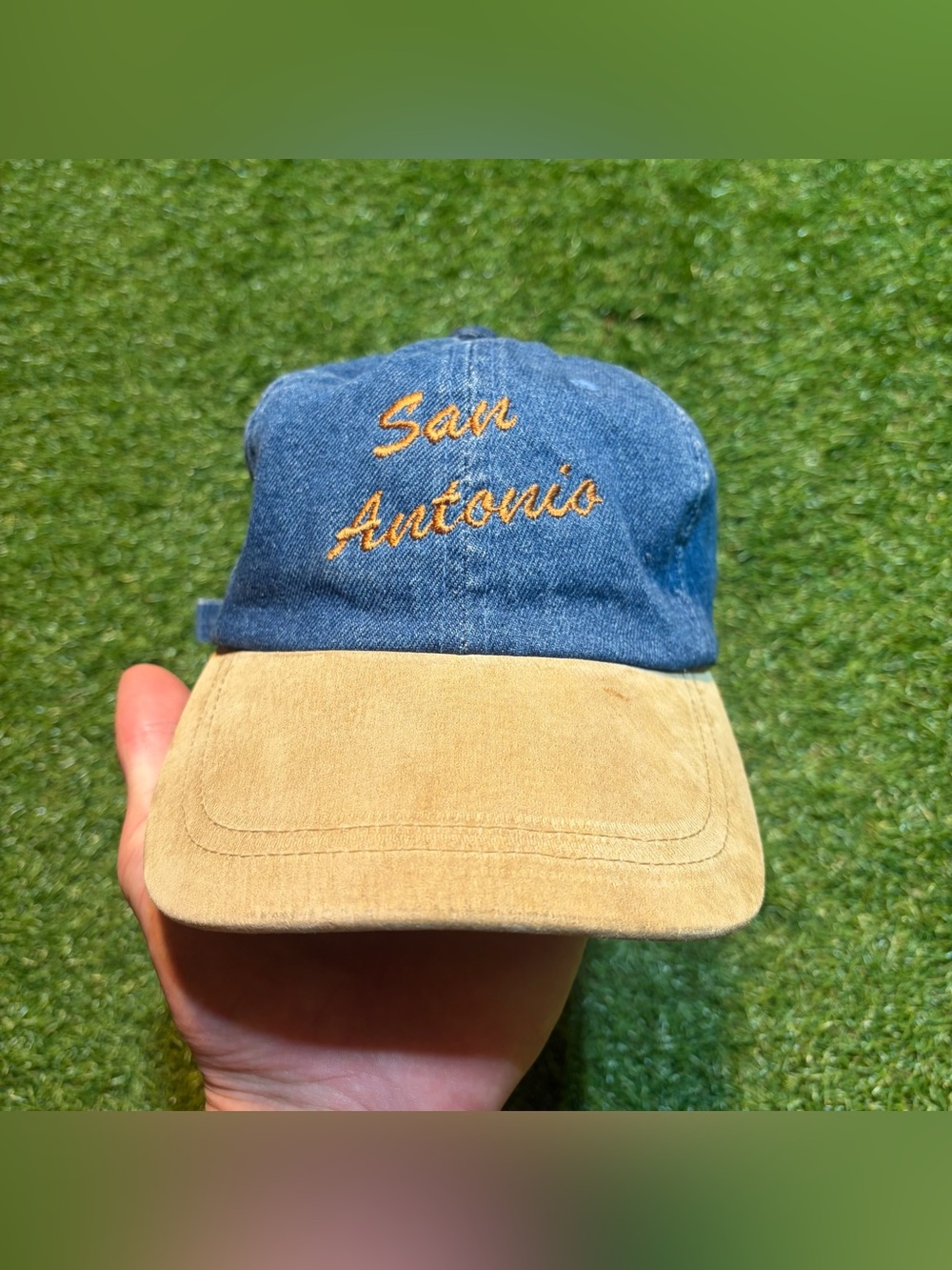 Vintage San Antonio Texas Denim And Suede Baseball Dad Bat Embroidered Logo